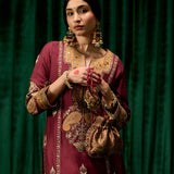 Dua Maroon Zari Embroidered Suit Set with Dupatta