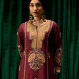 Dua Maroon Zari Embroidered Suit Set with Dupatta