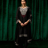 Sawika Black Chanderi Embroidered Suit Set with Dupatta