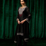 Sawika Black Chanderi Embroidered Suit Set with Dupatta