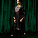 Sawika Black Chanderi Embroidered Suit Set with Dupatta