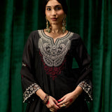 Sawika Black Chanderi Embroidered Suit Set with Dupatta