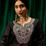 Sawika Black Chanderi Embroidered Suit Set with Dupatta