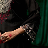 Sawika Black Chanderi Embroidered Suit Set with Dupatta