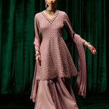 Farsa Pink Mirrorwork A-line Suit Set with Dupatta