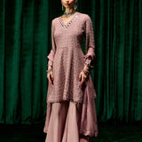 Farsa Pink Mirrorwork A-line Suit Set with Dupatta