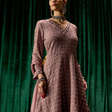 Farsa Pink Mirrorwork A-line Suit Set with Dupatta