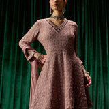 Farsa Pink Mirrorwork A-line Suit Set with Dupatta