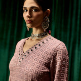 Farsa Pink Mirrorwork A-line Suit Set with Dupatta
