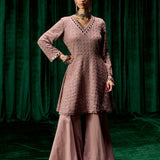 Farsa Pink Mirrorwork A-line Suit Set with Dupatta