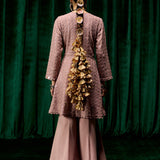 Farsa Pink Mirrorwork A-line Suit Set with Dupatta