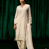 Eshal Ivory Embroidered Straight Suit Set with Dupatta