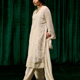 Eshal Ivory Embroidered Straight Suit Set with Dupatta