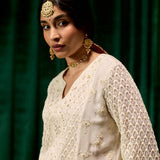 Eshal Ivory Embroidered Straight Suit Set with Dupatta