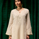 Eshal Ivory Embroidered Straight Suit Set with Dupatta