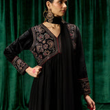 Advika Black Zari Embroidered Velvet A-line Suit set with Dupatta