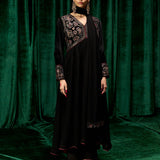 Advika Black Zari Embroidered Velvet A-line Suit set with Dupatta