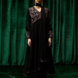 Advika Black Zari Embroidered Velvet A-line Suit set with Dupatta