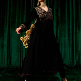 Advika Black Zari Embroidered Velvet A-line Suit set with Dupatta