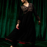 Advika Black Zari Embroidered Velvet A-line Suit set with Dupatta