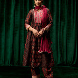 Evara Brown Jaipur Printed Silk Suit Set with Dupatta