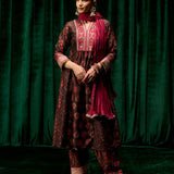 Evara Brown Jaipur Printed Silk Suit Set with Dupatta