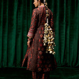 Evara Brown Jaipur Printed Silk Suit Set with Dupatta