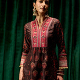 Evara Brown Jaipur Printed Silk Suit Set with Dupatta