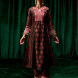 Evara Brown Jaipur Printed Silk Suit Set with Dupatta