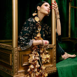 Aziza Black Zari Embroidered Cape-style Top