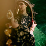 Aziza Black Zari Embroidered Cape-style Top