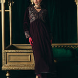 Advika Maroon Zari Embroidered Velvet A-line Suit set with Dupatta
