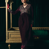 Advika Maroon Zari Embroidered Velvet A-line Suit set with Dupatta