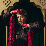 Advika Maroon Zari Embroidered Velvet A-line Suit set with Dupatta