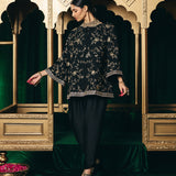 Aziza Black Zari Embroidered Cape-style Top