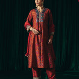 Evara Orange Jaipur Printed SIlk Suit Set with Dupatta