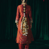 Evara Orange Jaipur Printed SIlk Suit Set with Dupatta