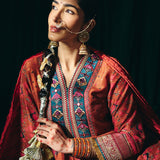 Evara Orange Jaipur Printed SIlk Suit Set with Dupatta