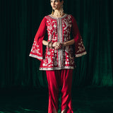 Indira Red Heritage Embroidered Georgette Co-ord Set