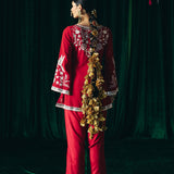Indira Red Heritage Embroidered Georgette Co-ord Set