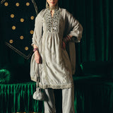Aqsin Grey Mirrorwork Suit Set with Dupatta
