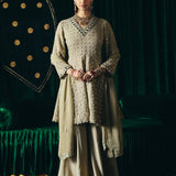 Farsa Beige Mirrorwork A-line Suit Set with Dupatta