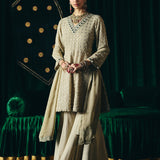 Farsa Beige Mirrorwork A-line Suit Set with Dupatta