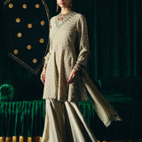 Farsa Beige Mirrorwork A-line Suit Set with Dupatta