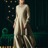 Farsa Beige Mirrorwork A-line Suit Set with Dupatta