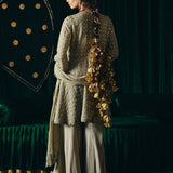Farsa Beige Mirrorwork A-line Suit Set with Dupatta