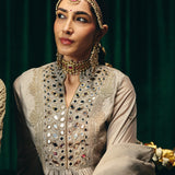 Aqsin Grey Mirrorwork Suit Set with Dupatta