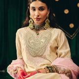 Sawika Cream Chanderi Embroidered Suit Set with Dupatta