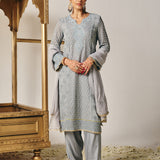 Eshal Ivory Embroidered Straight Suit Set with Dupatta