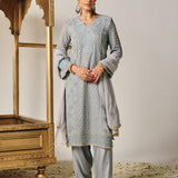 Eshal Spa Grey Embroidered Straight Suit Set with Dupatta